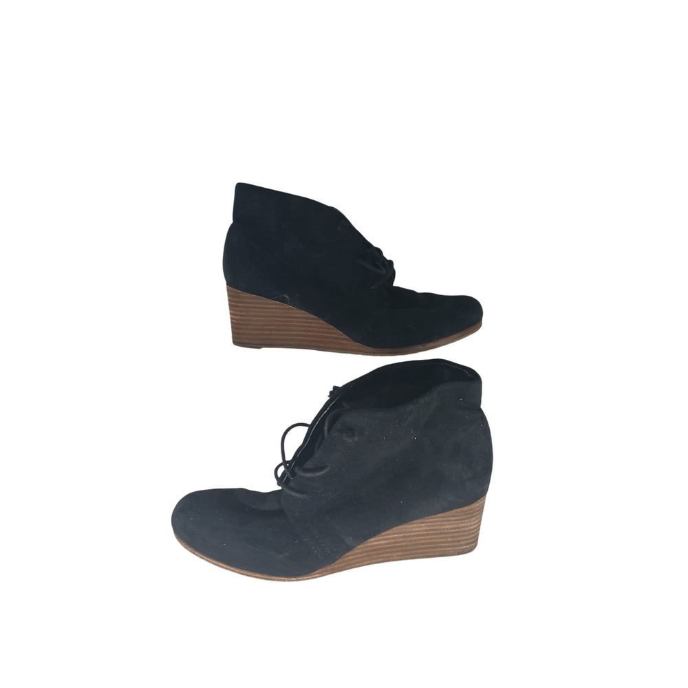 Dr. Scholl's Dakota Wedge Bootie 7.5 Black Lace Up Comfort Memory Foam Chukka